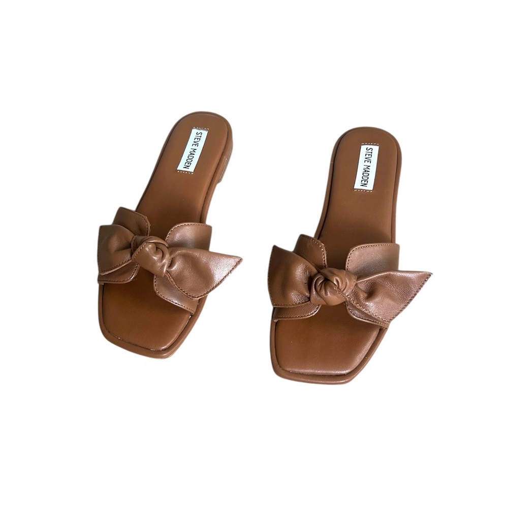 Steve Madden Tan Bow Slide Sandals